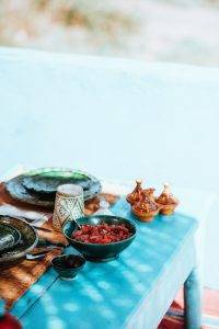 Moroccan Dining, food, table setting